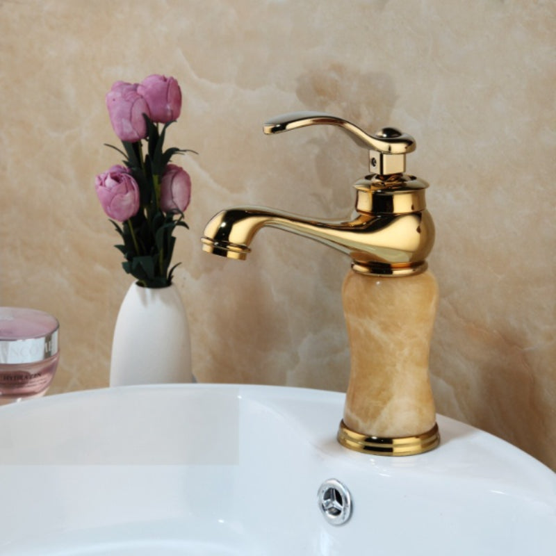 Single Handle Gold Polished Deck Mounted Bathroom Faucet