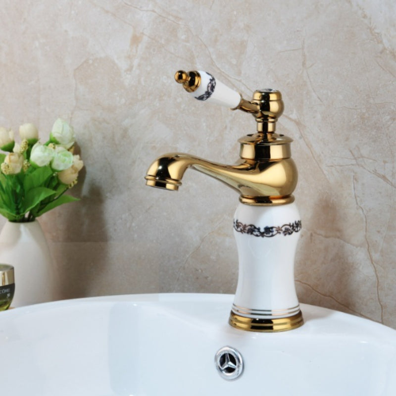 Gold Polished Deck Mounted Bathroom Faucet