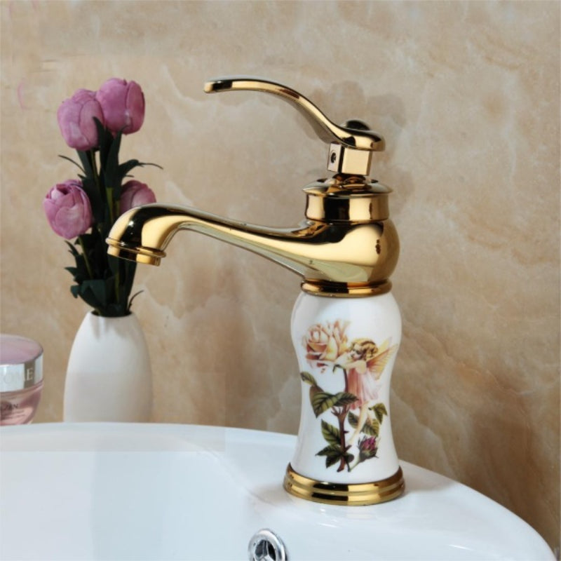Single Handle Gold Polished Deck Mounted Bathroom Faucet
