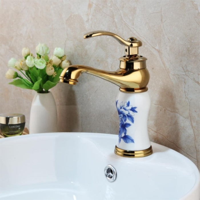 Single Handle Gold Polished Deck Mounted Bathroom Faucet