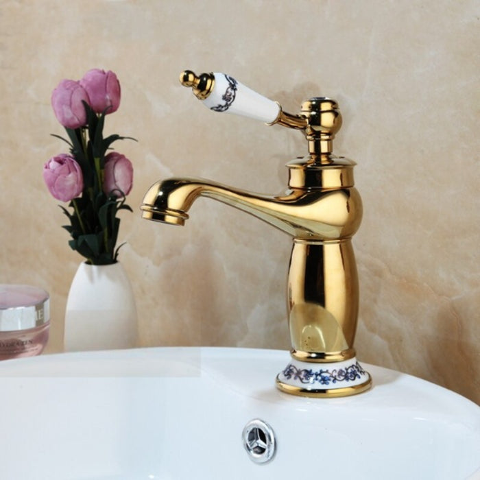 Gold Polished Deck Mounted Bathroom Faucet