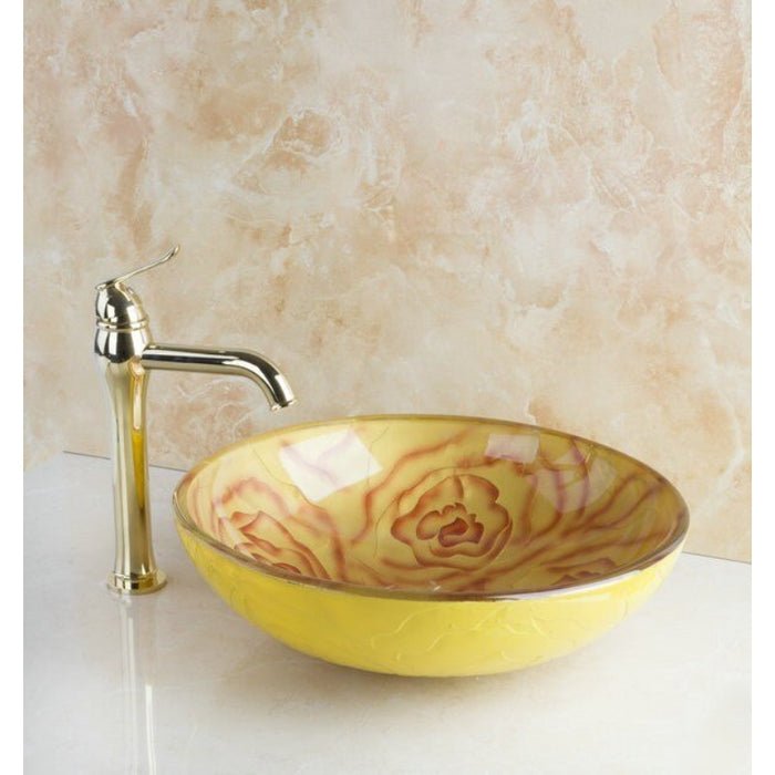 Yellow Rose Painting Round Bathroom Sink Set