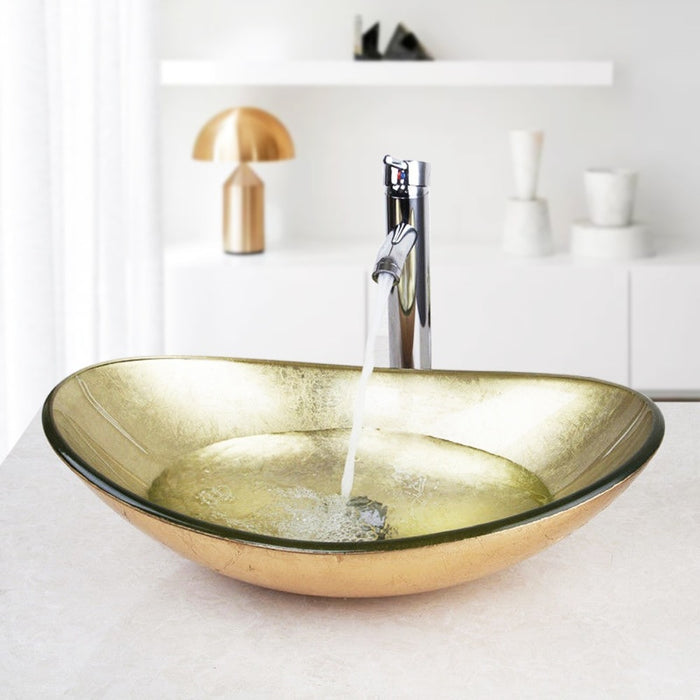 Gold Tempered Glass Bathroom Basin Sink Set