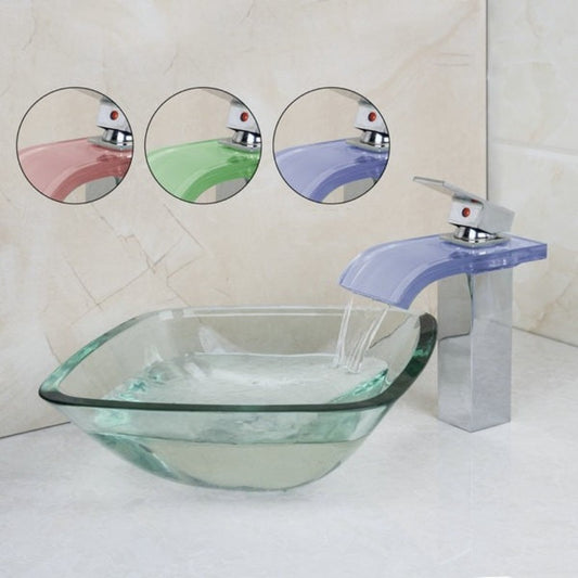 Tempered Glass Bathroom Square Sink Set