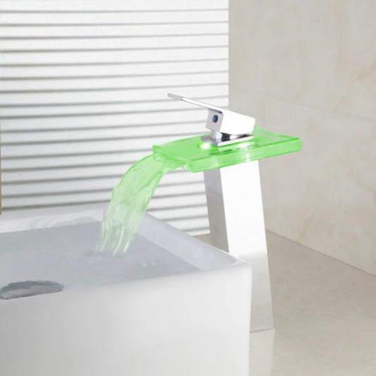 Tall Single Handle LED Light Waterfall Basin Faucet