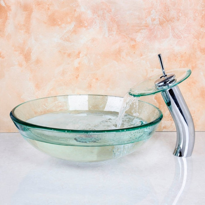 Tempered Basin Glass Sink Faucet Set