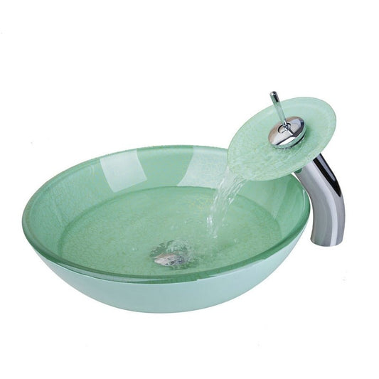 Jade-Green Glass Basin Sink Faucet Set