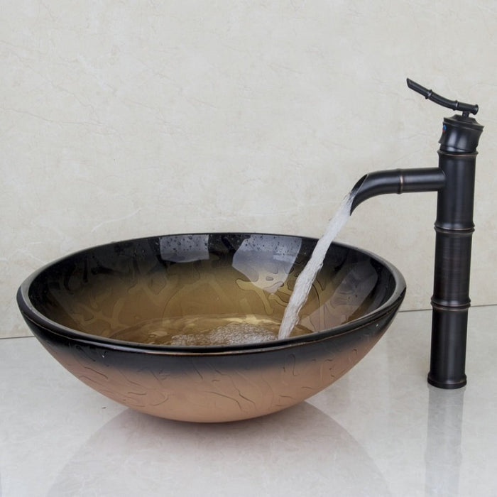 Antique Brass Vessel Bathroom Sink Set