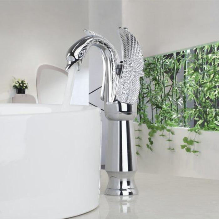 Swan-Shape Deck Mounted Bathroom Tall Waterfall Faucet