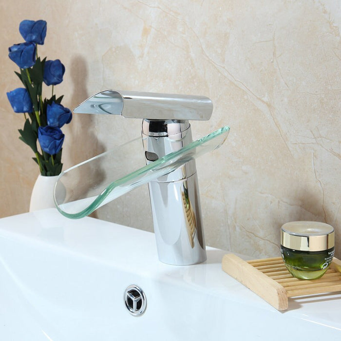 Modern Glass Solid Brass Bathroom Faucet