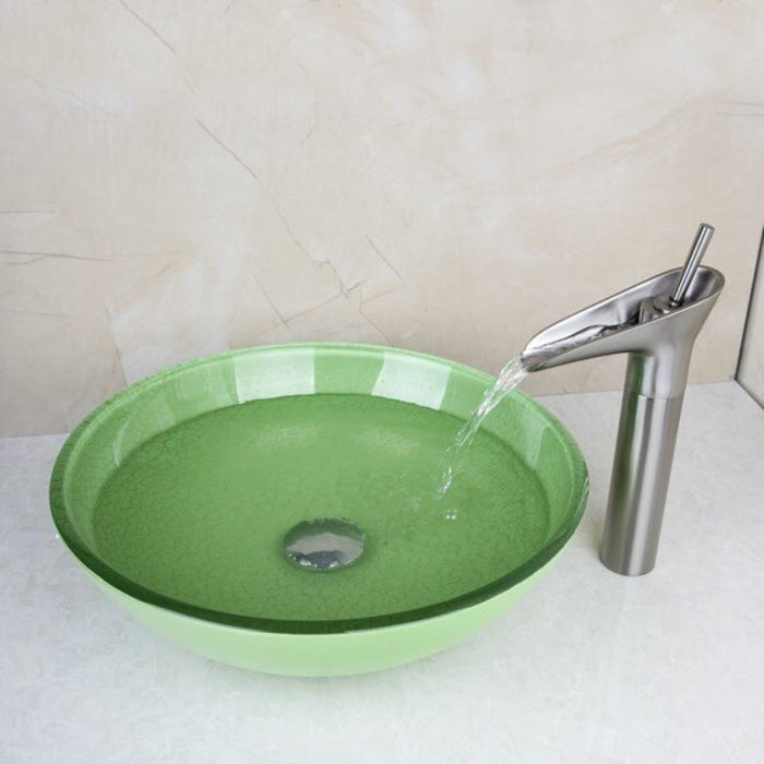 Green Color Bathroom Glass Sink Set