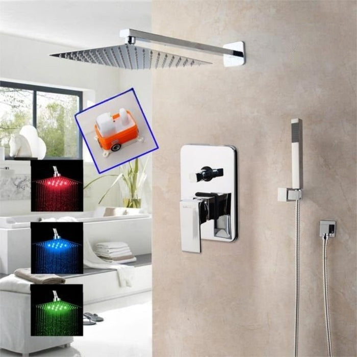 LED Ceiling Chrome Polished Wall Mounted Bathroom Shower Set