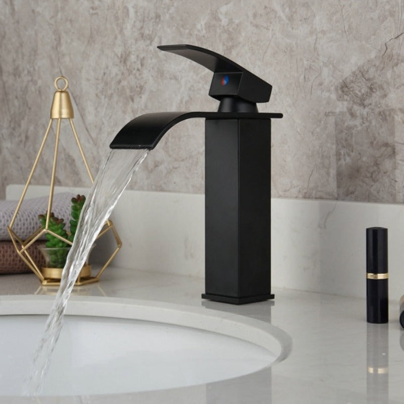 Matte Black Basin Sink Mixer Waterfall Bathroom Faucet