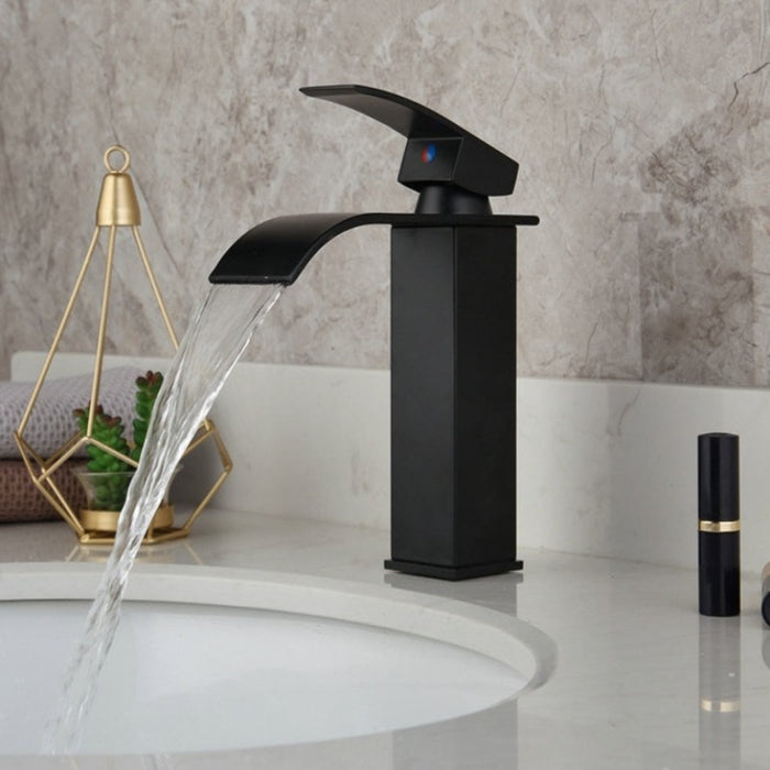 Matte Black Basin Sink Mixer Waterfall Bathroom Faucet