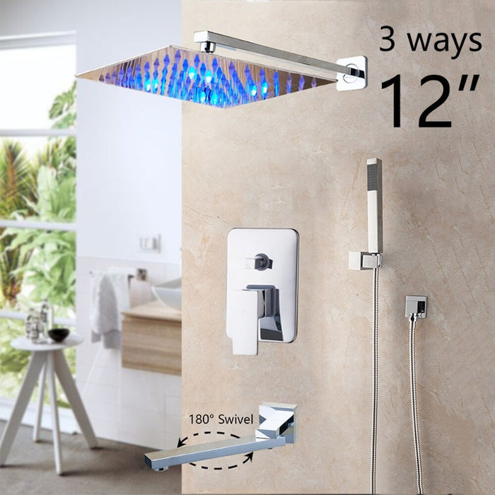 LED Wall Mounted Bathroom Rainfall Shower Set