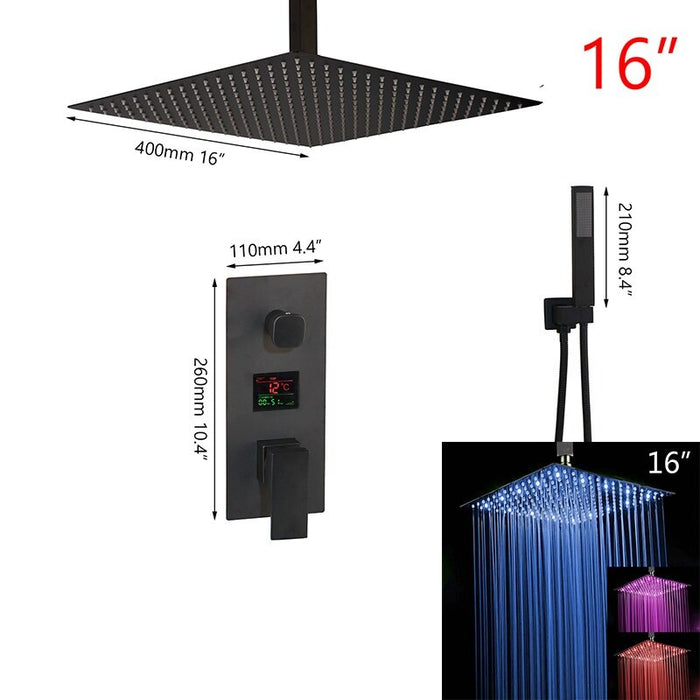 Matte Black Thermostatic Temperature Display Digital LED Shower Faucet