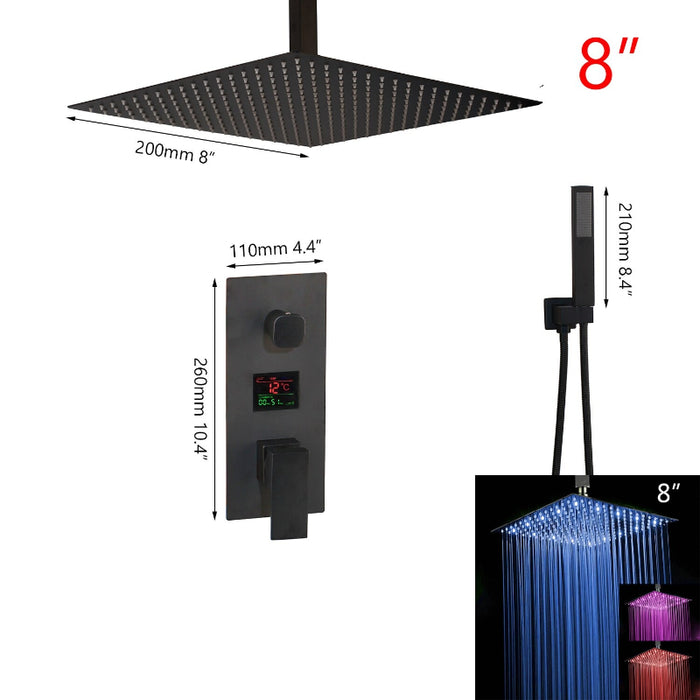 Matte Black Thermostatic Temperature Display Digital LED Shower Faucet