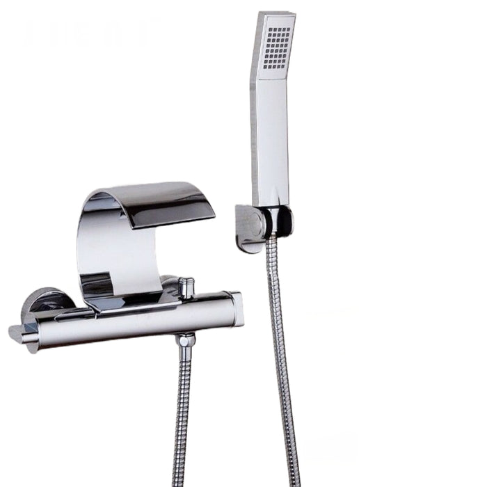 Wall Mount Chrome Polished Waterfall Hand Sprayer Faucet Shower Set