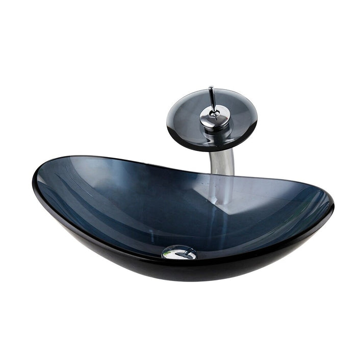 Black Transparent Oval Washroom Basin With Faucet