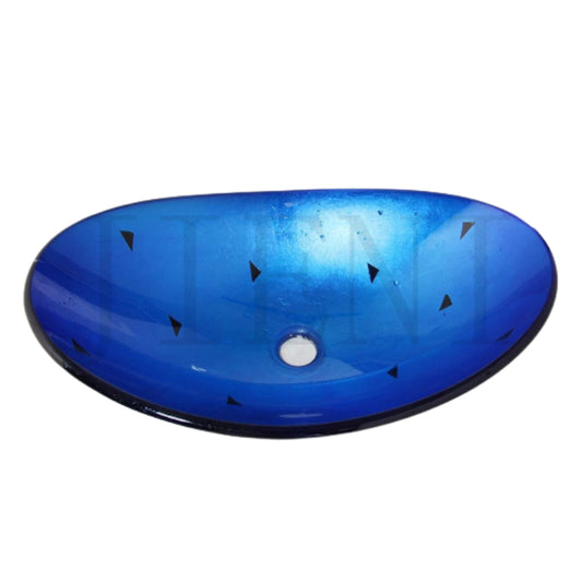 Art Basin Blue Hand Paint Bathroom Glass Basin