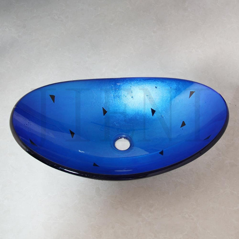 Art Basin Blue Hand Paint Bathroom Glass Basin