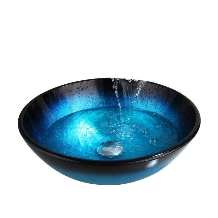 Hand Painted Blue Tempered Glass Counter Top Basin Set