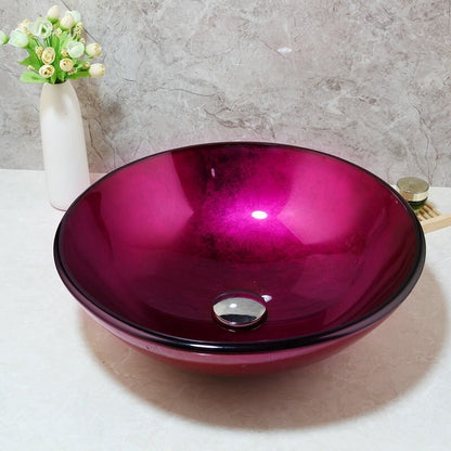 Rose Red Unique Tempered Glass Basin Sink With Faucet