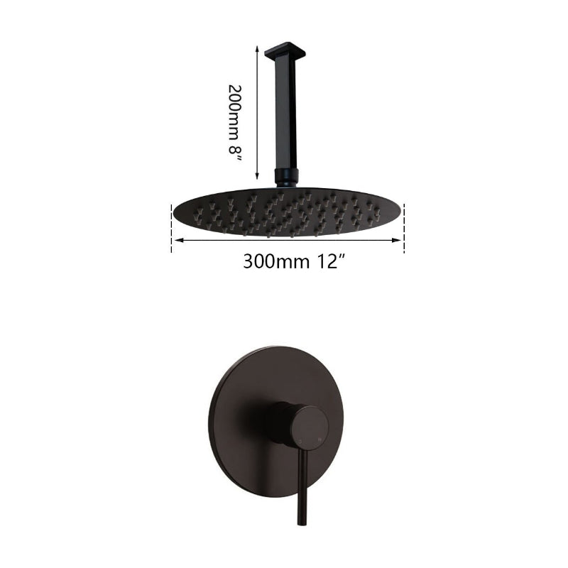 Black Round Wall Mounted Bathroom Rainfall Shower Faucet Sets