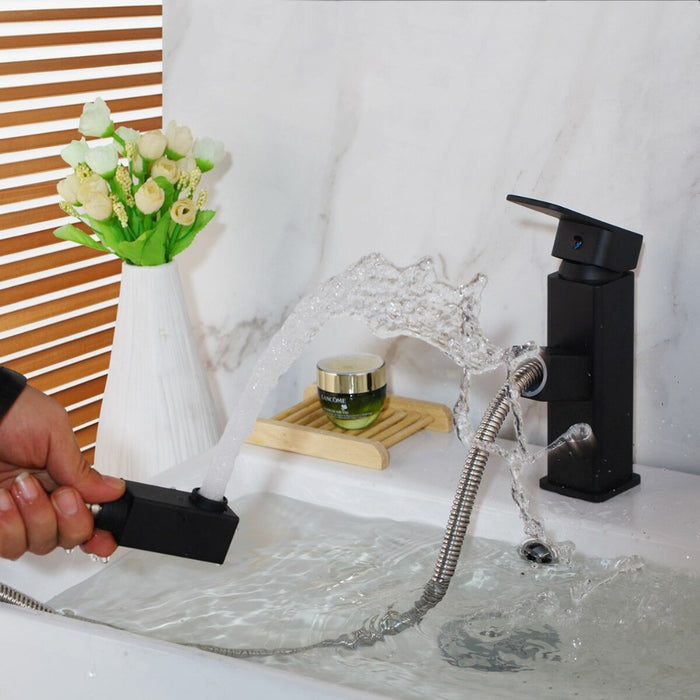 Black Painting Deck Mounted Pull-Out Bathroom Faucet