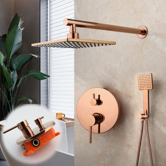 Rose-Gold Wall Mounted Rainfall Shower Faucet Set