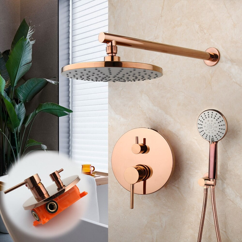 Rose-Gold Wall Mounted Rainfall Shower Faucet Set