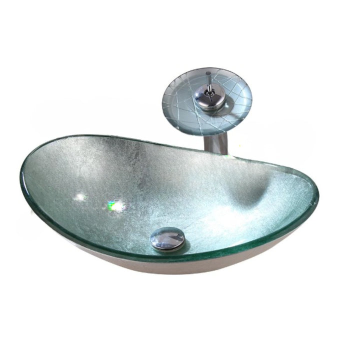 Hand Painted Silver Art Round Glass Basin Faucet Set