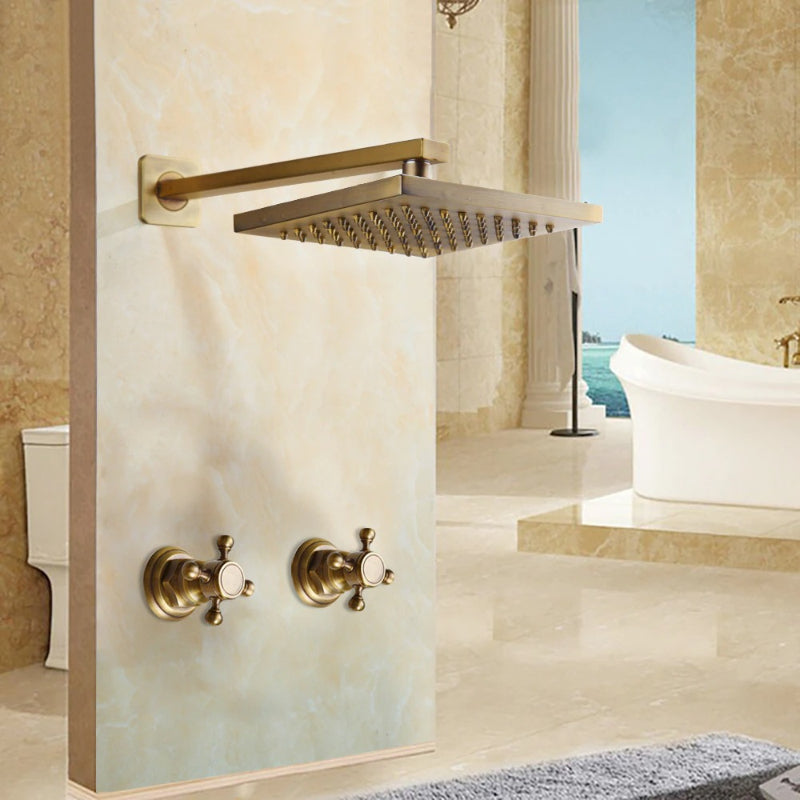 Antique Brass Round & Square Wall Mounted Shower Faucet Set | Adjustable Water Pressure