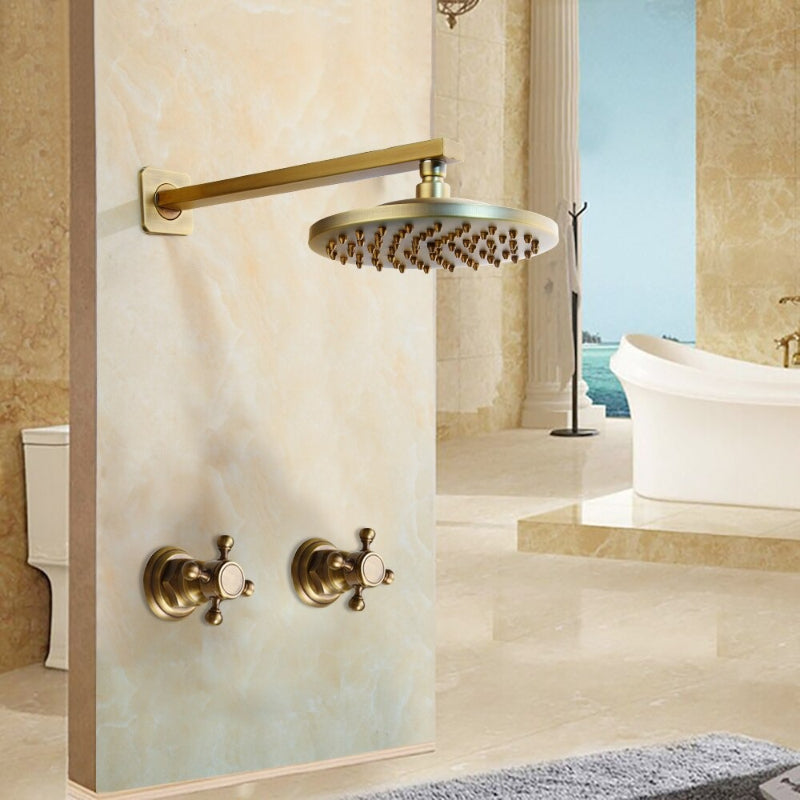 8 Inch Antique Brass Round Wall Mounted Shower Set