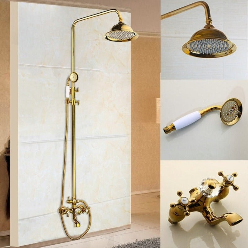 Golden Polished High Pressure Ceramic Handle Shower Set