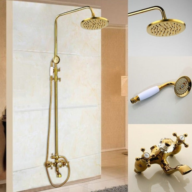 Golden Polished High Pressure Ceramic Handle Shower Set