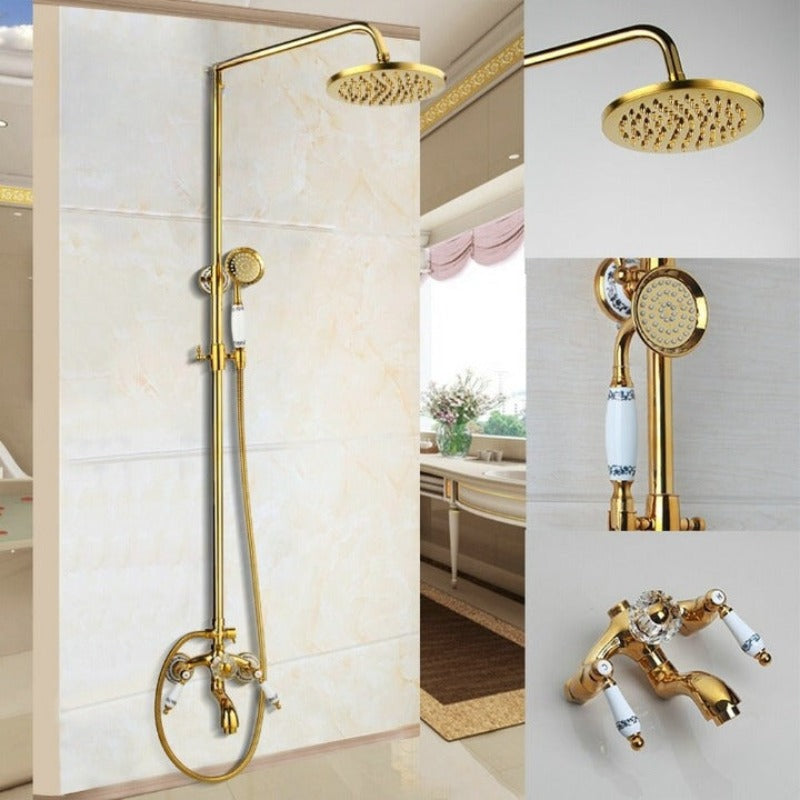 Golden Polished High Pressure Ceramic Handle Shower Set