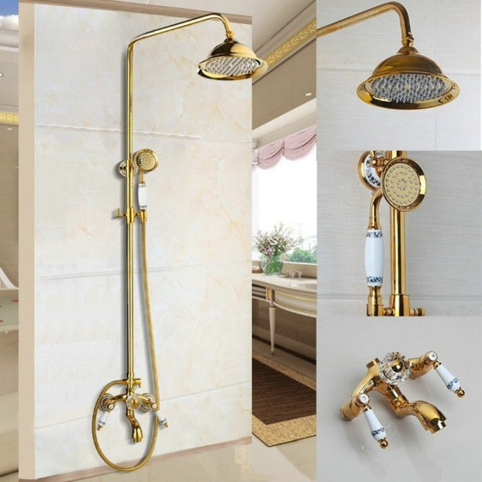 Golden Polished High Pressure Ceramic Handle Shower Set