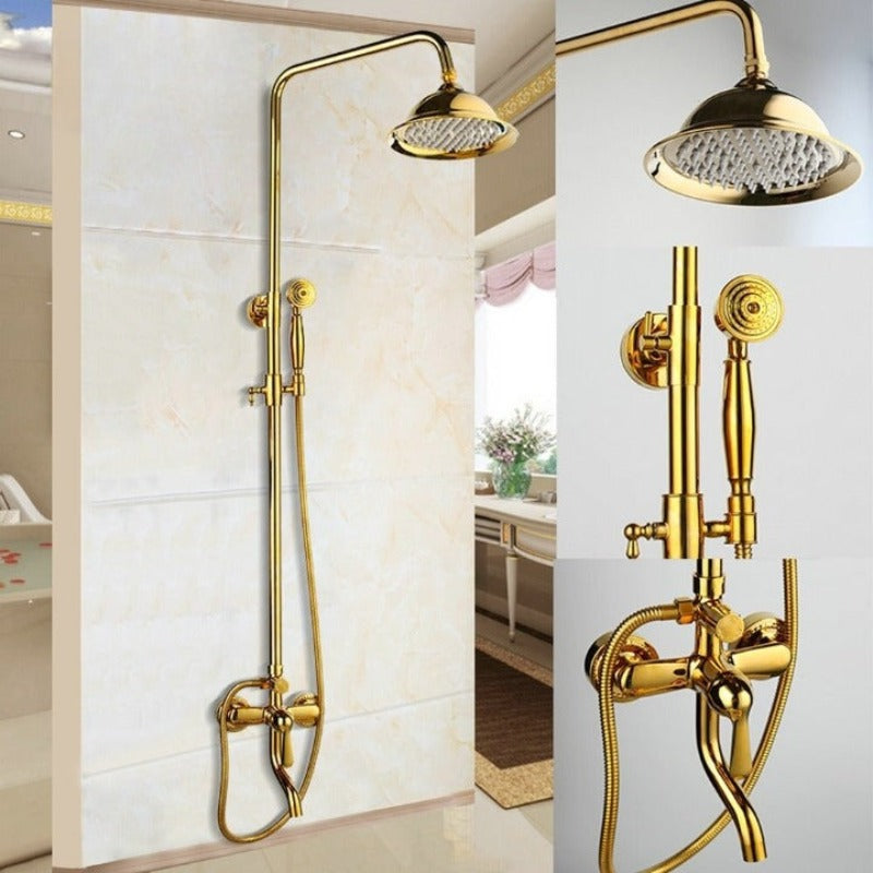 Golden Polished High Pressure Ceramic Handle Shower Set