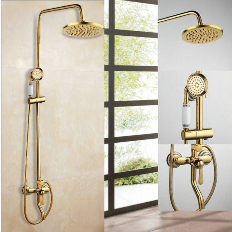 Golden Polished High Pressure Ceramic Handle Shower Set