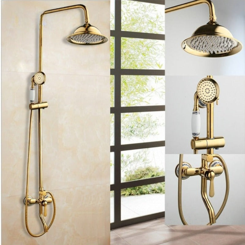Golden Polished High Pressure Ceramic Handle Shower Set