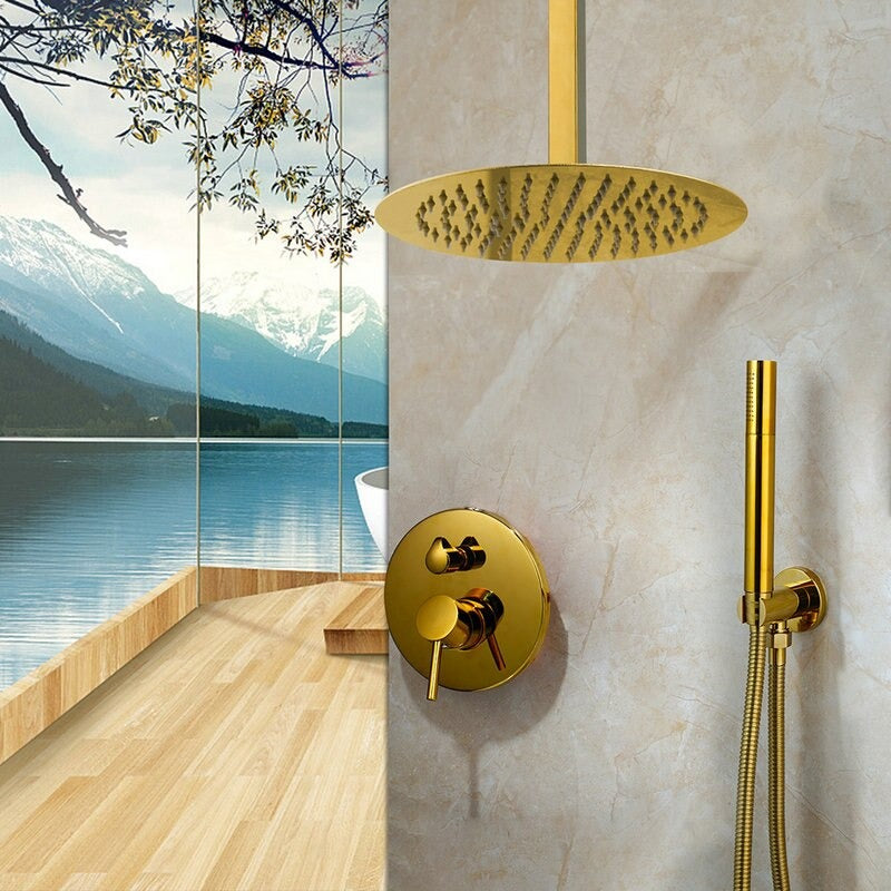 Ceiling Mounted Rainfall Golden Shower Faucet Set