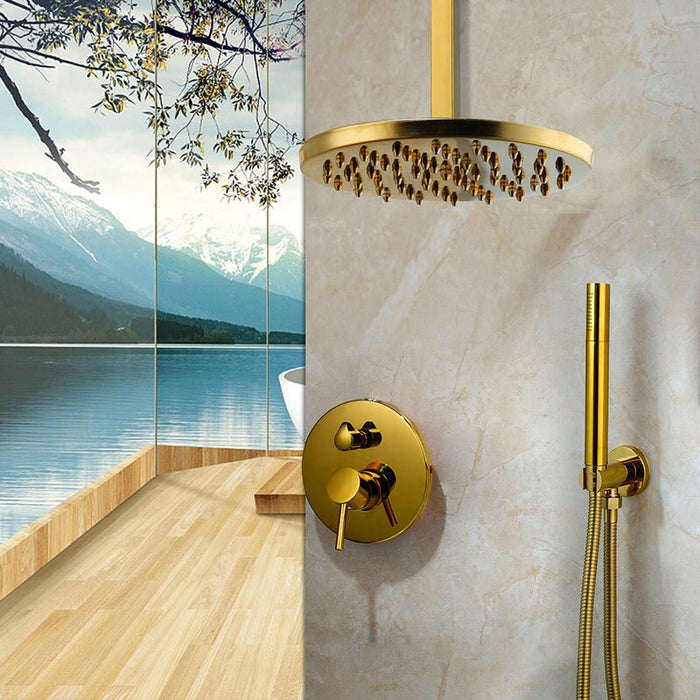 Ceiling Mounted Rainfall Golden Shower Faucet Set