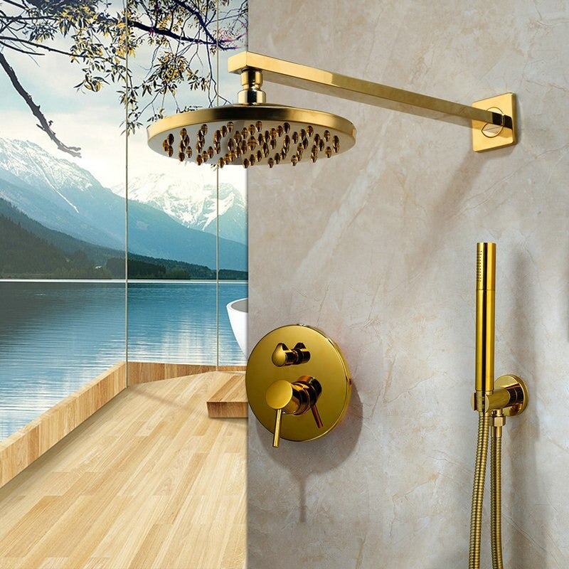 Ceiling Mounted Rainfall Golden Shower Faucet Set