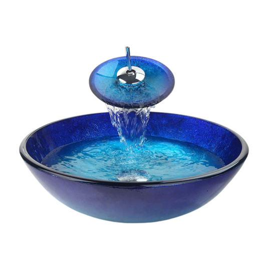 Blue Chrome Glass Basin Tap And Bathroom Washbasin