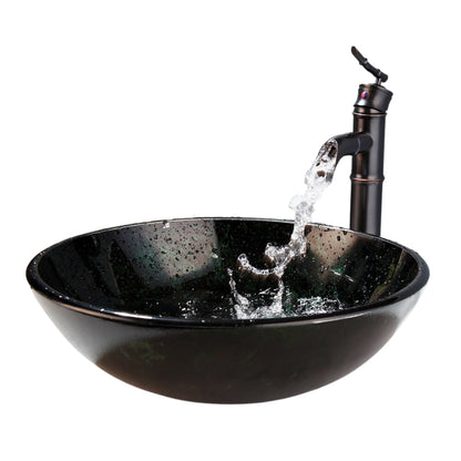 Tempered Glass Green Stone Round Wash Basin Set