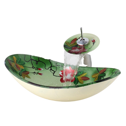 Floral Hand-Painted Basin Bowl Bathroom Sink With Faucet