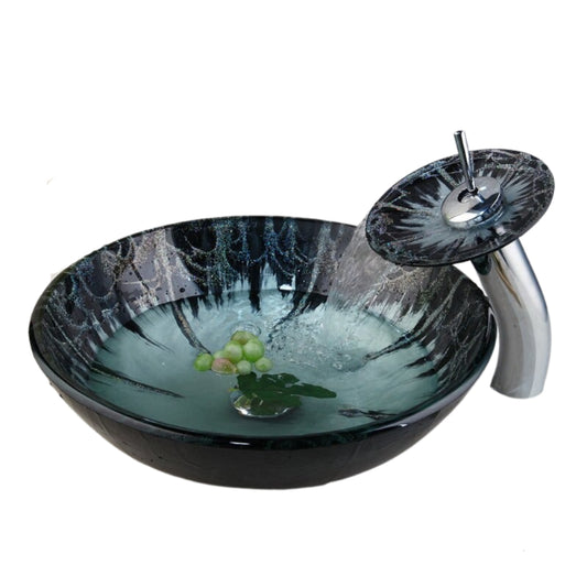 Hand-Painted Black Tempered Glass Chrome Round Basin