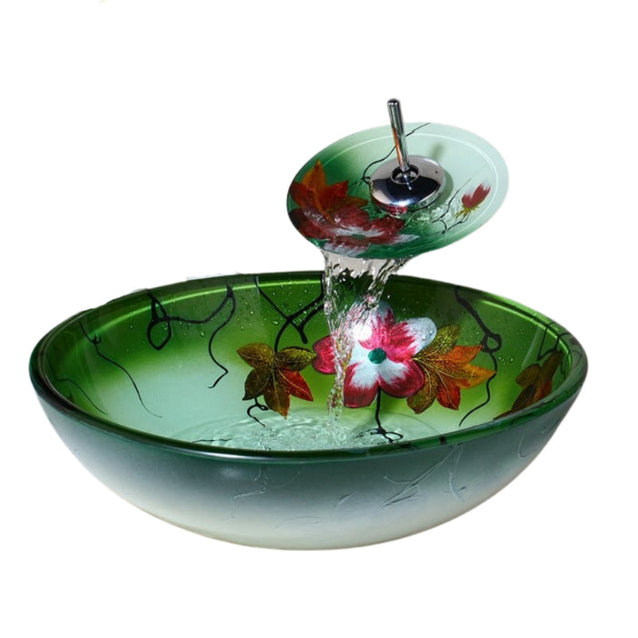 Floral Printed Chrome Waterfall Basin With Tap