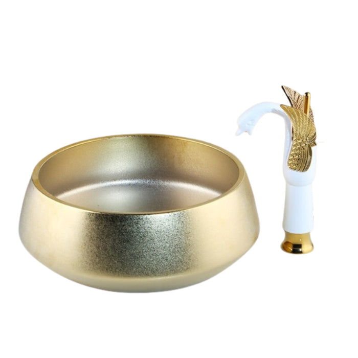 Golden Plated Ceramic Sink Basin Swan Shape Tap